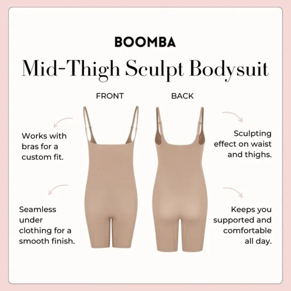 Boomba Mid-Thigh Sculpt Beige Bodysuit L/XL Adjustable Straps Nylon Spandex - Picture 6 of 6